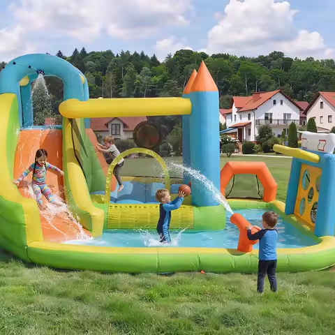 Château gonflable extérieur 3-10 ans toboggan et zone de saut