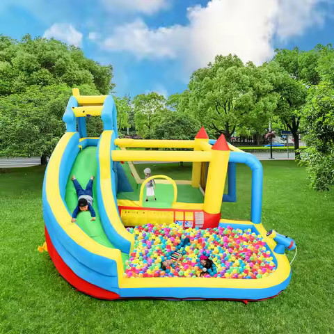 Château gonflable extérieur 5-en-1 toboggan zone aquatique