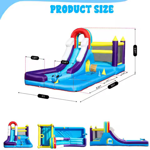 Château gonflable arc-en-ciel toboggan trampoline et piscine