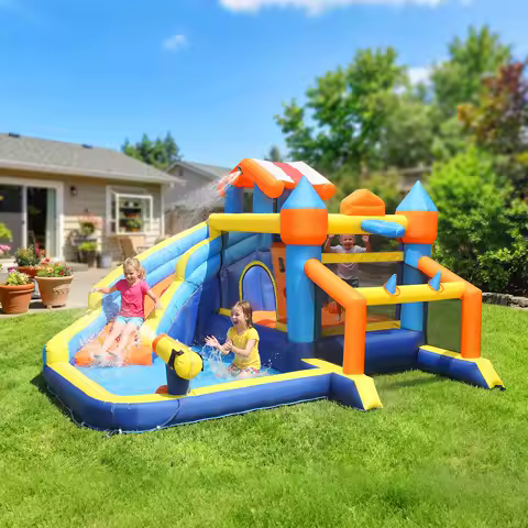 Château gonflable 8-en-1 avec mur d'escalade et piscine