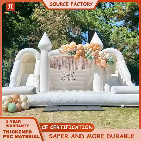 Château gonflable blanc double piste — mariage cadeau